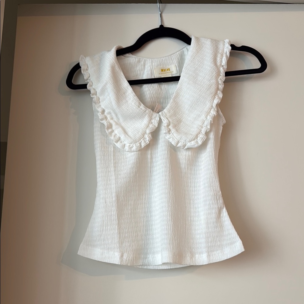 Maeve White Sleeveless Ruffled Blouse